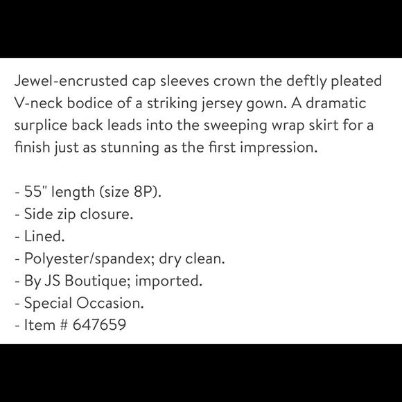 JS Boutique V-Neck Embellished Pleated Surplice Long dress - Picture 3 of 9